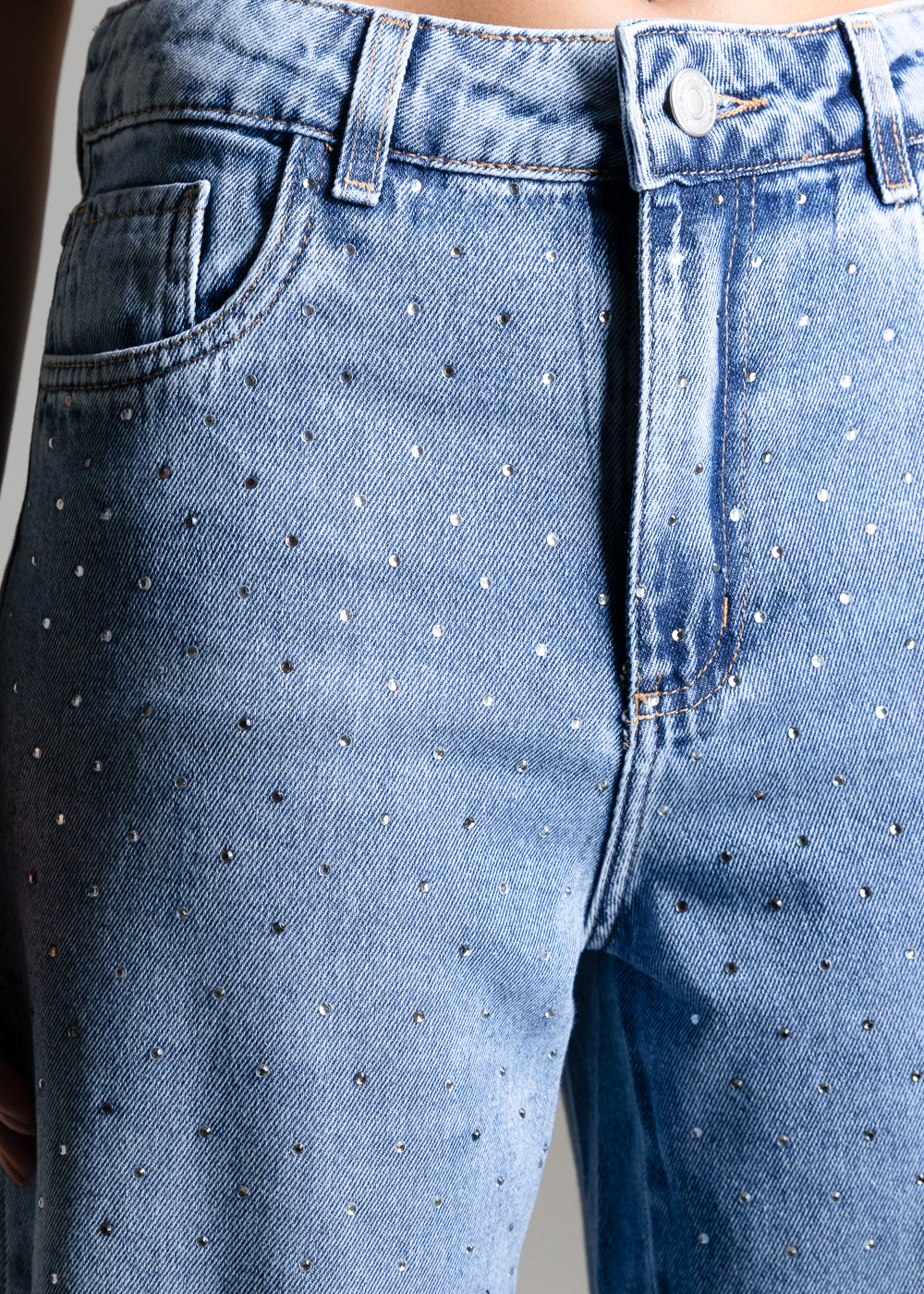 Calça Jeans Sawary Super Wide Leg Brilho - 283618 AZUL