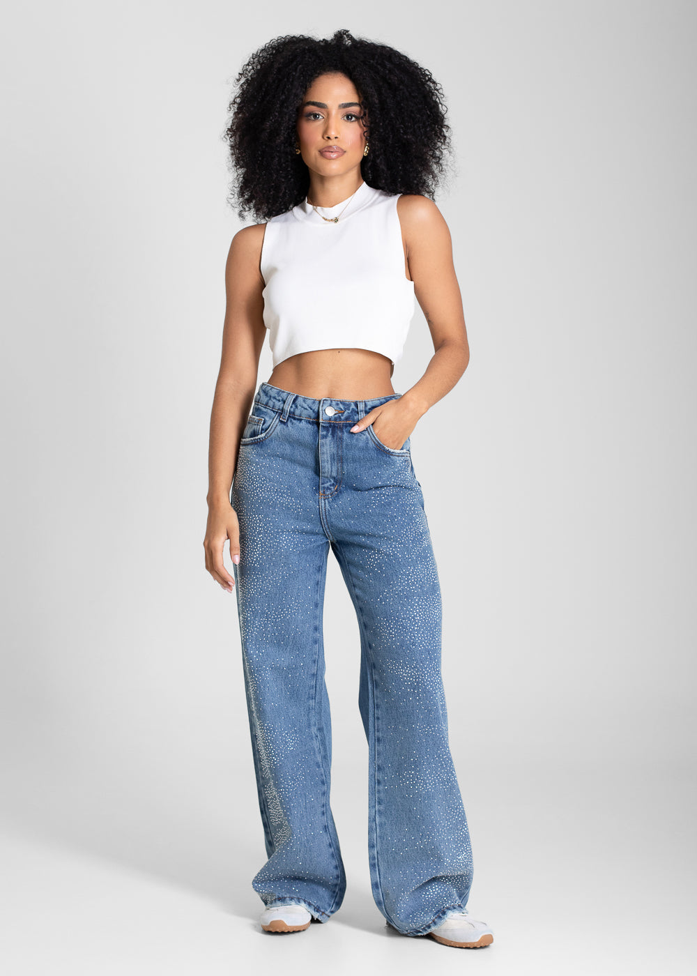 Calça Jeans Sawary Wide Leg Petit Brilho - 283629 AZUL