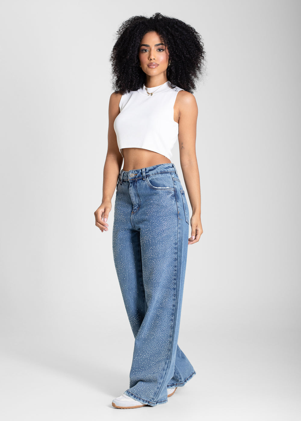 Calça Jeans Sawary Wide Leg Petit Brilho - 283629 AZUL