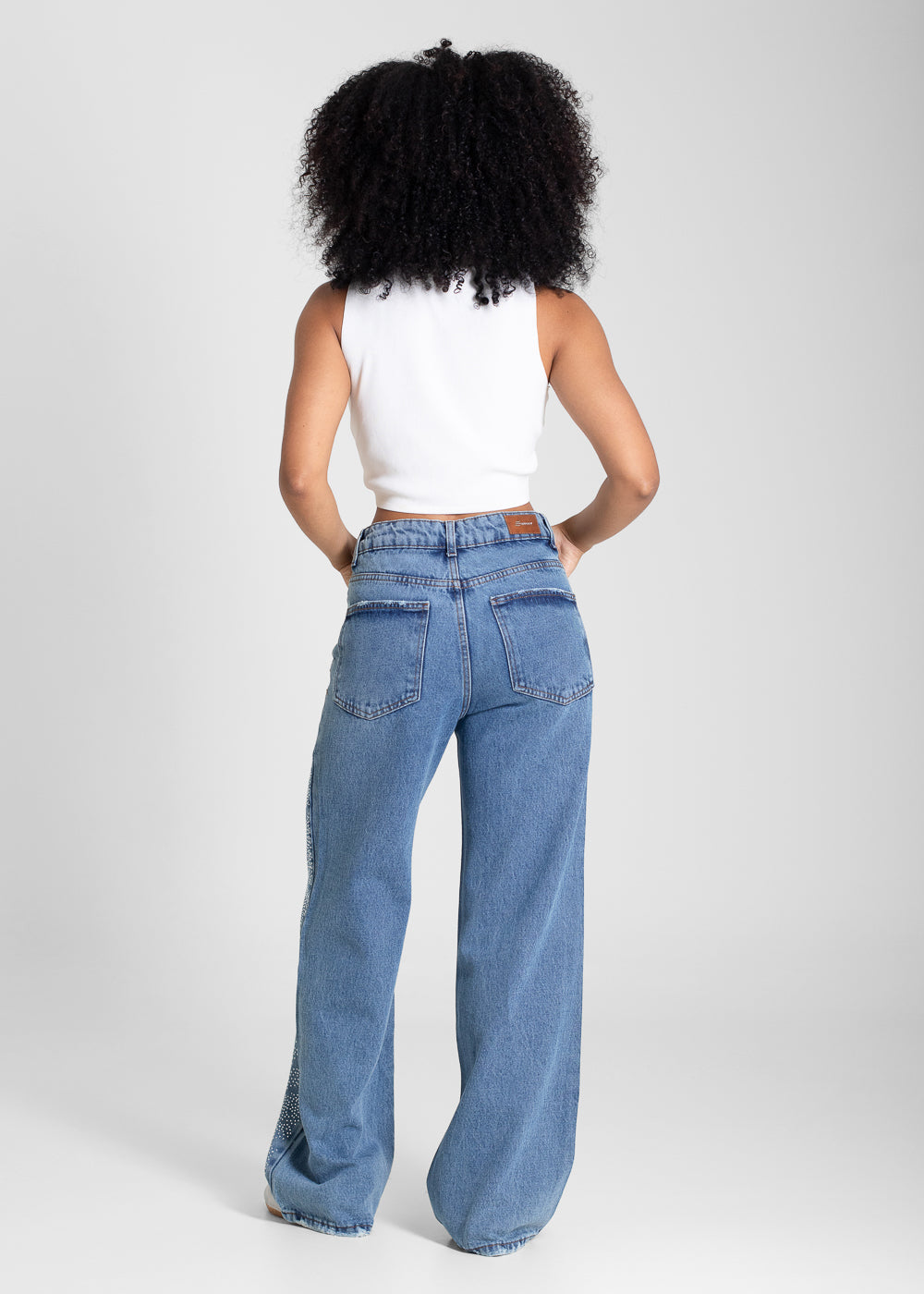 Calça Jeans Sawary Wide Leg Petit Brilho - 283629 AZUL