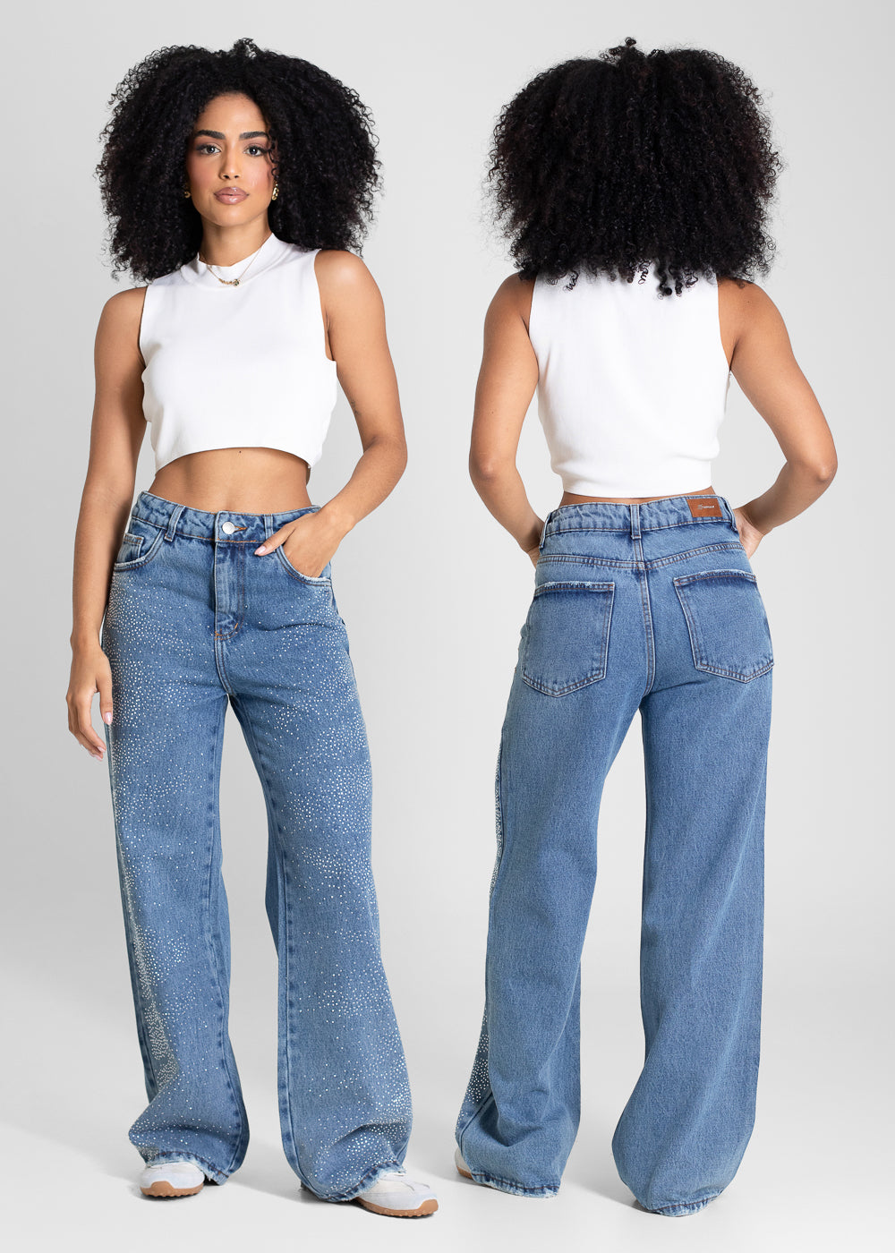 Calça Jeans Sawary Wide Leg Petit Brilho - 283629 AZUL