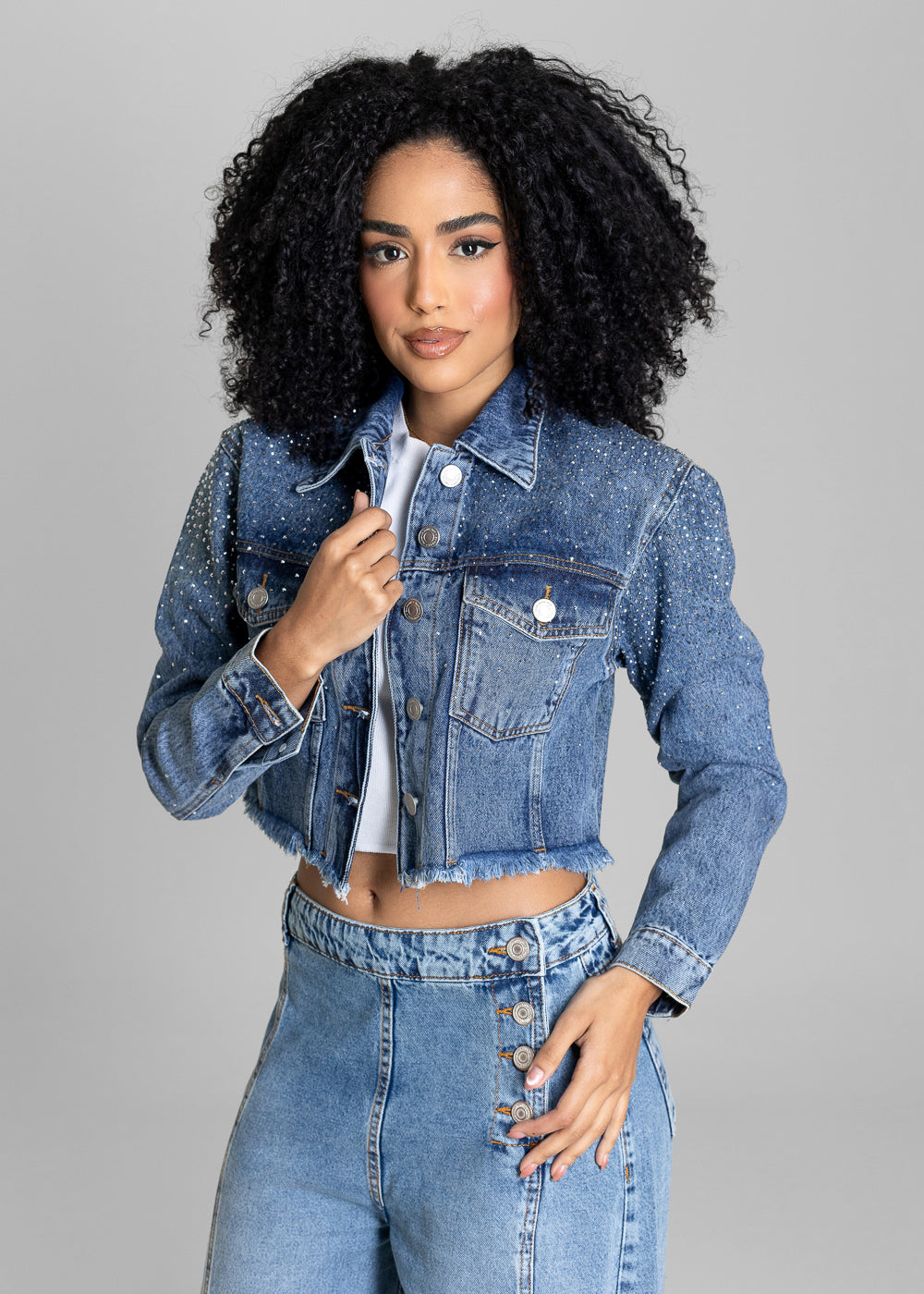 Jaqueta Jeans Sawary Brilho - 283658 AZUL