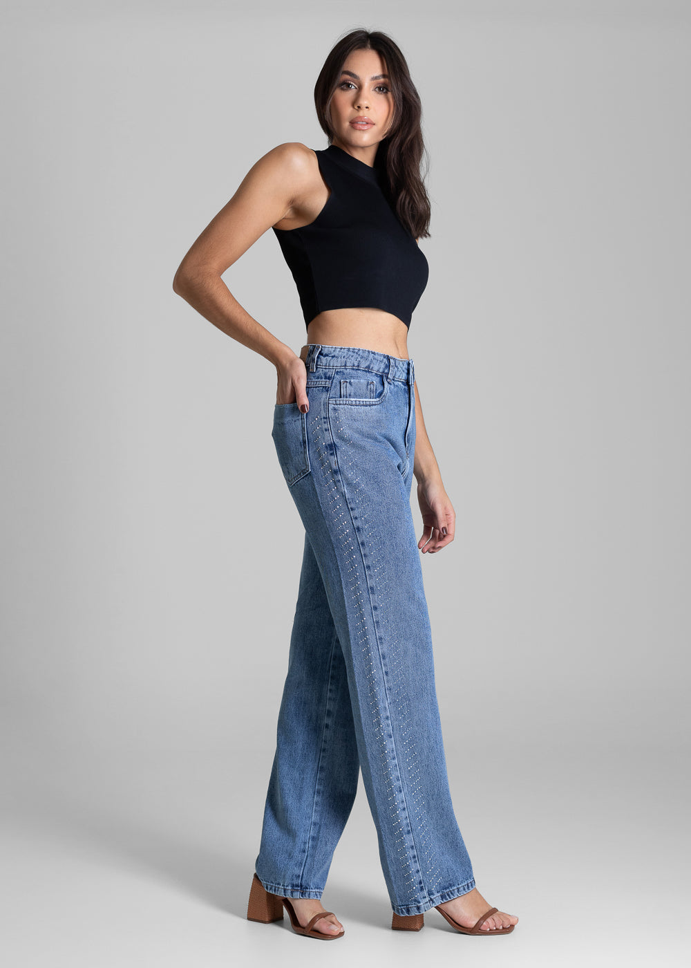 Calça Jeans Sawary Reta Brilho - 283674 AZUL