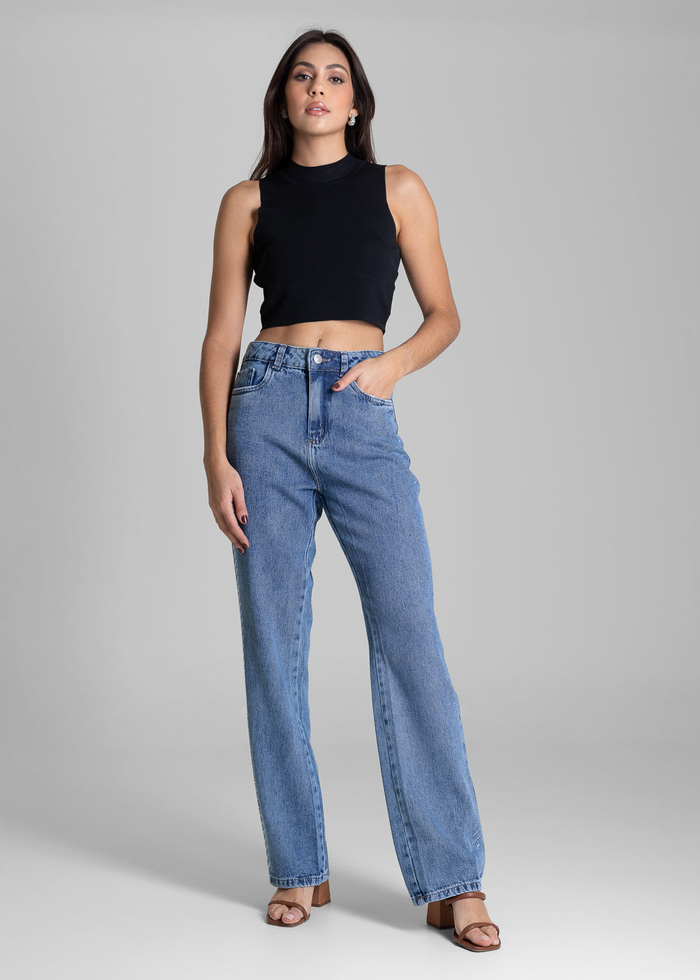 Calça Jeans Sawary Reta Brilho - 283674 AZUL