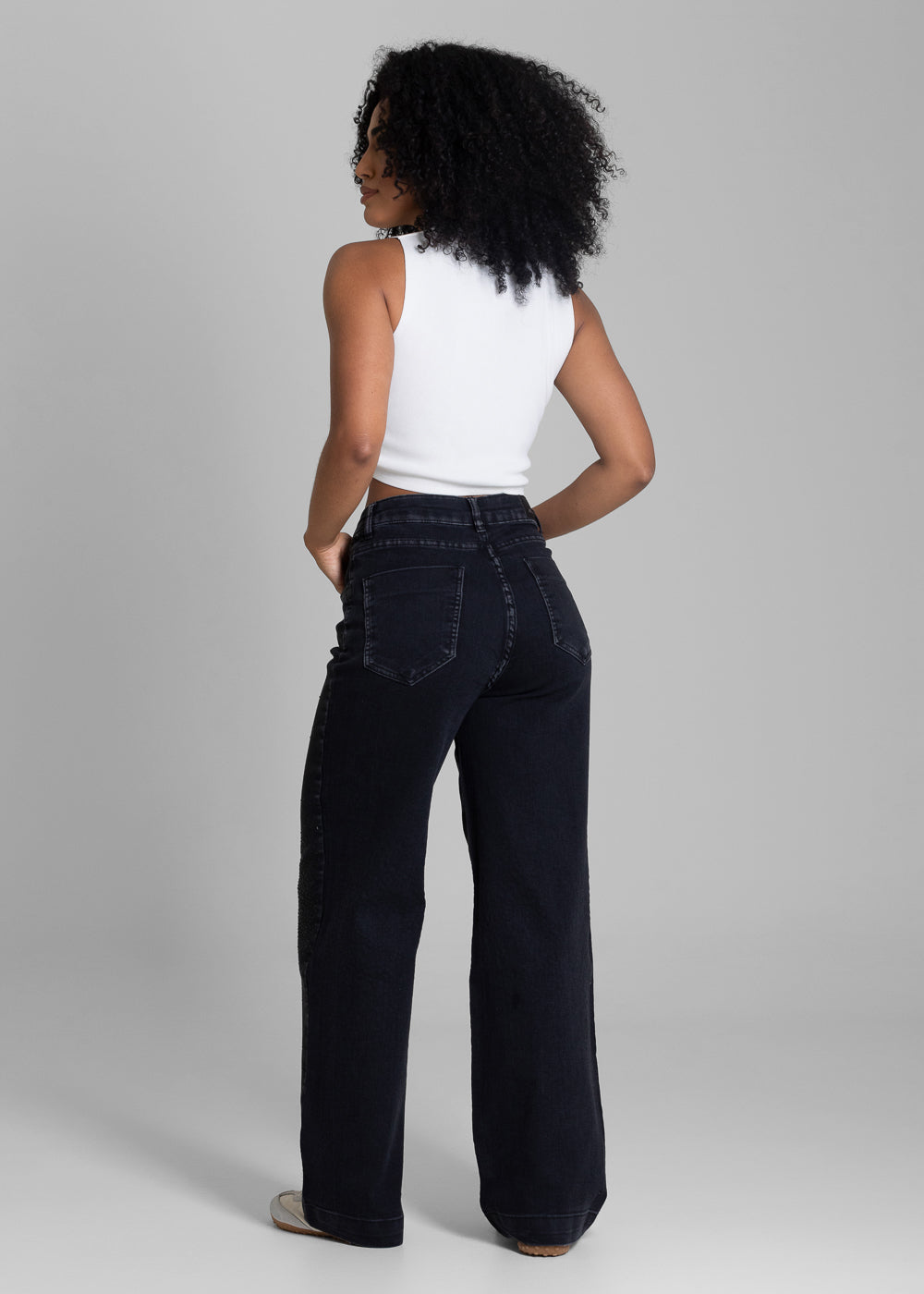 Calça Jeans Sawary Super Wide Leg Brilho - 283676 PRETO