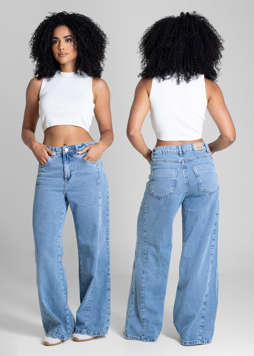 Calça Jeans Sawary Wide Leg Petit Strass - 283678 AZUL