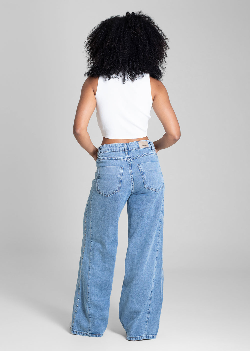 Calça Jeans Sawary Wide Leg Petit Strass - 283678 AZUL