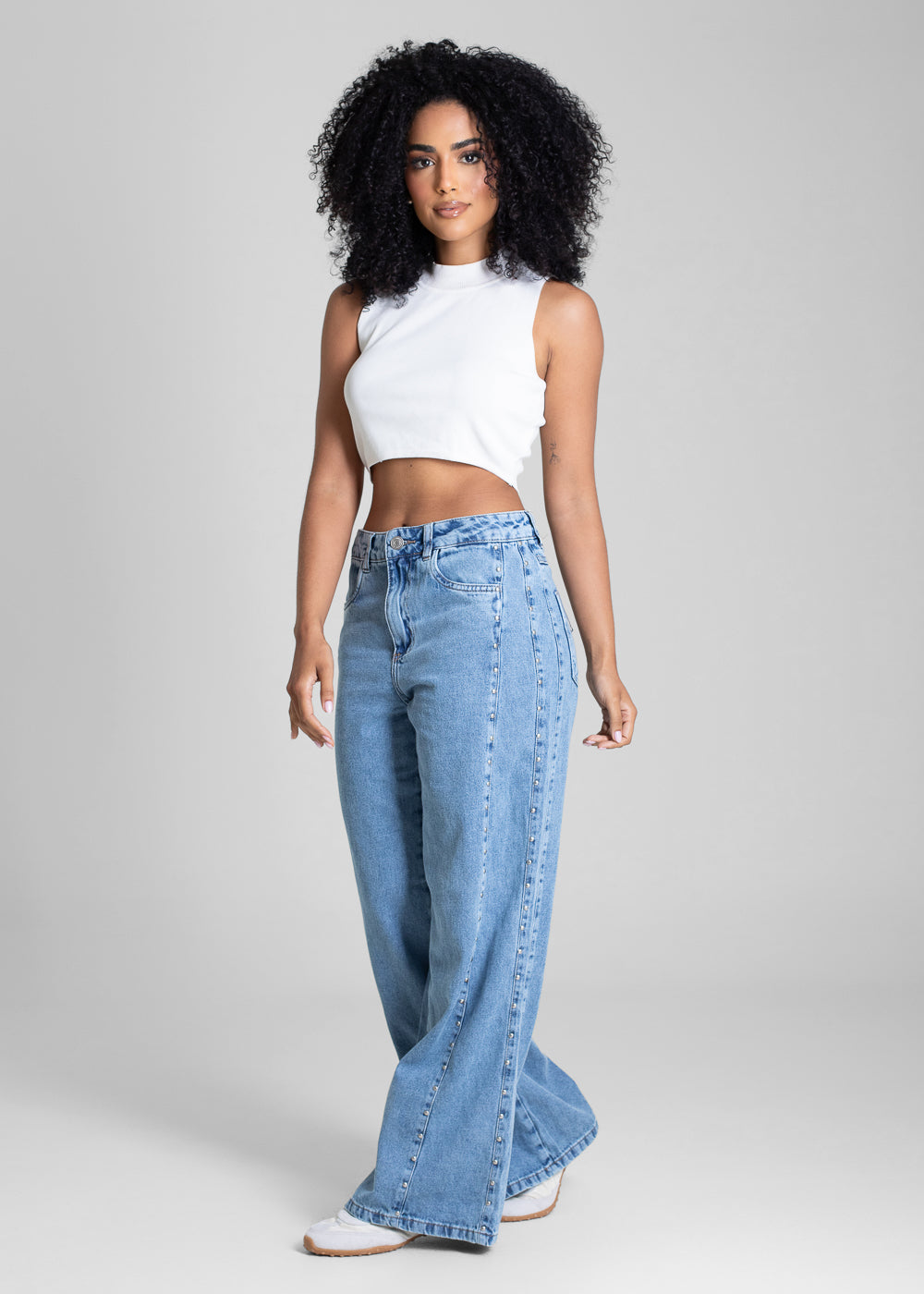 Calça Jeans Sawary Wide Leg Petit Strass - 283678 AZUL