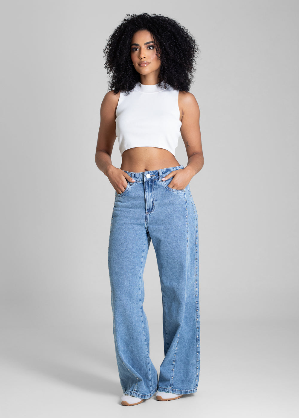 Calça Jeans Sawary Wide Leg Petit Strass - 283678 AZUL