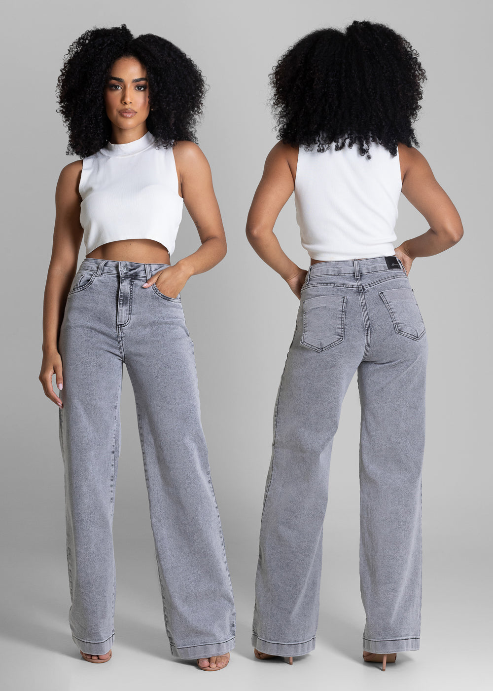 Calça Jeans Sawary Wide Leg - 283697  CINZA