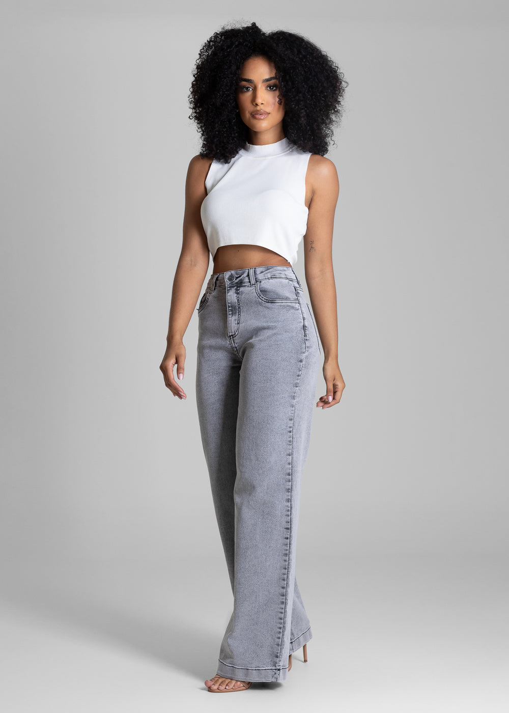 Calça Jeans Sawary Wide Leg - 283697  CINZA