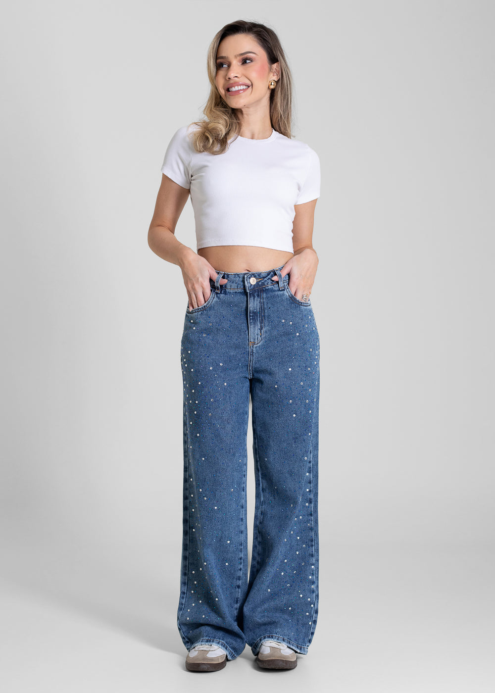 Calça Jeans Sawary Wide Leg Petit Brilho - 283723 AZUL