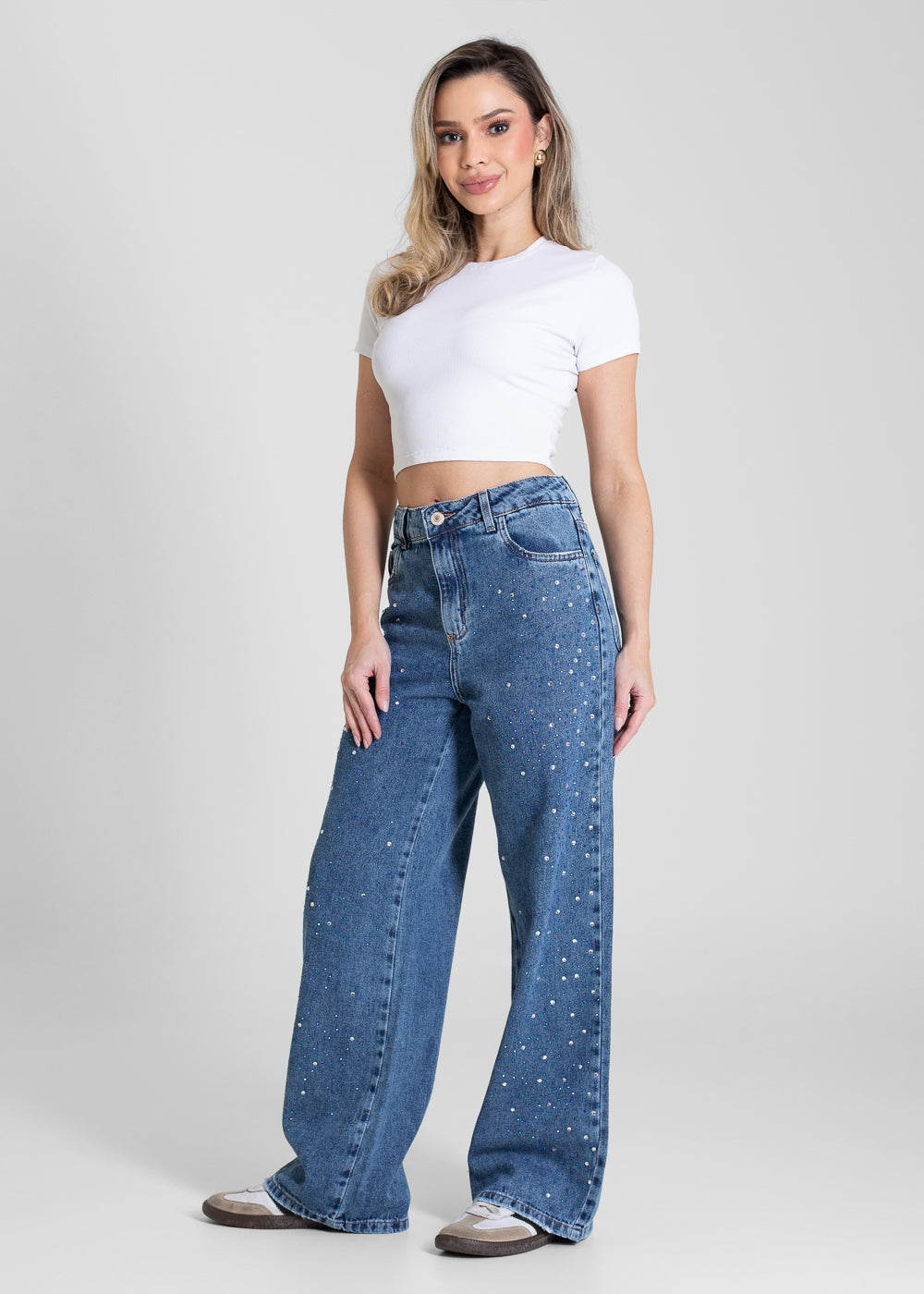 Calça Jeans Sawary Wide Leg Petit Brilho - 283723 AZUL