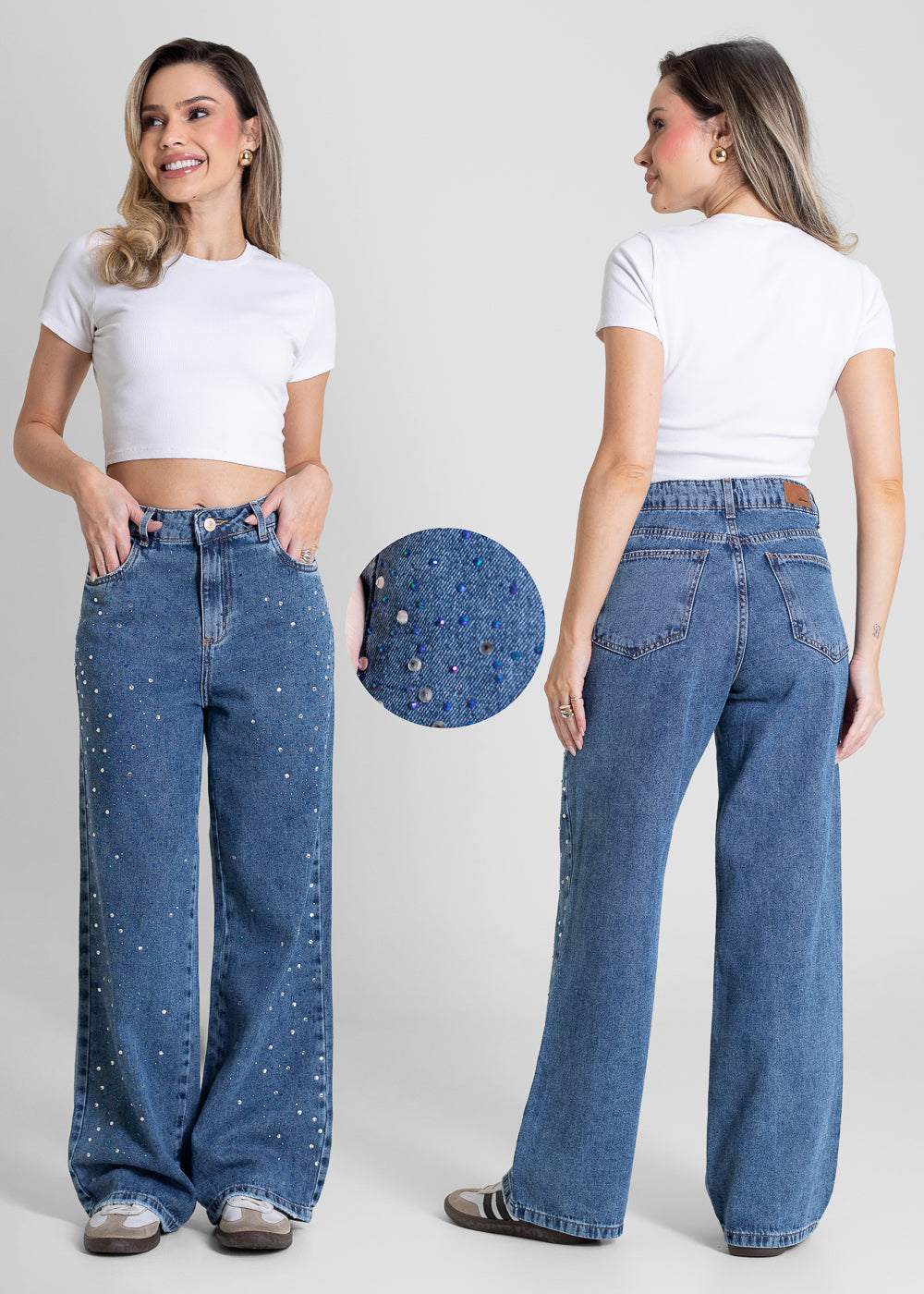 Calça Jeans Sawary Wide Leg Petit Brilho - 283723 AZUL