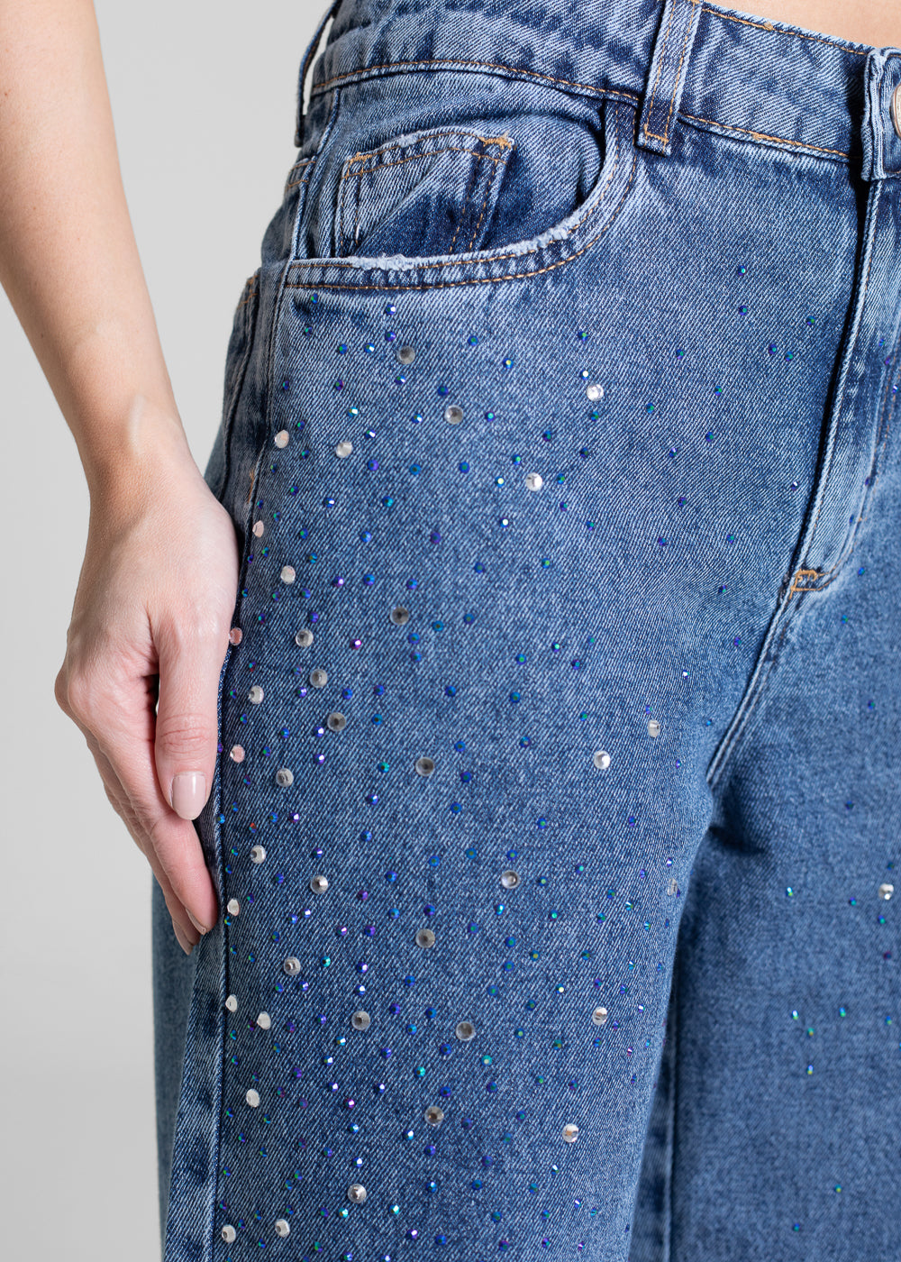 Calça Jeans Sawary Wide Leg Petit Brilho - 283723 AZUL