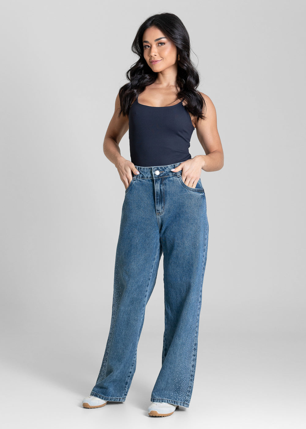 Calça Jeans Sawary Wide Leg Petit Brilho - 283751 AZUL