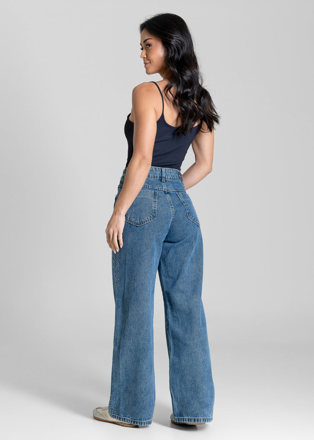 Calça Jeans Sawary Wide Leg Petit Brilho - 283751 AZUL