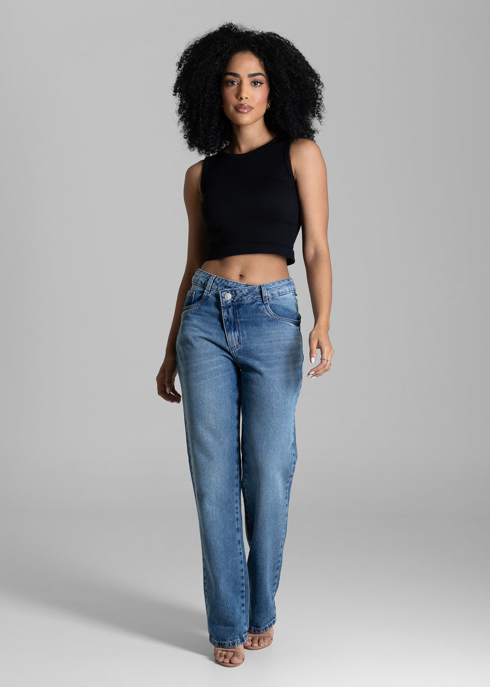 Calça Jeans Sawary Reta Cós Transpassado - 283771 AZUL