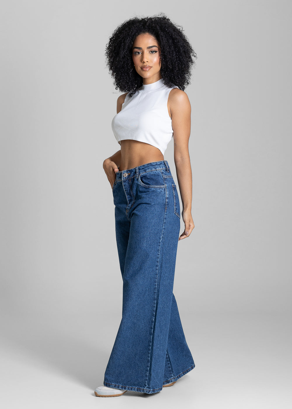 Calça Jeans Sawary Super Wide Leg Petit - 283782 AZUL