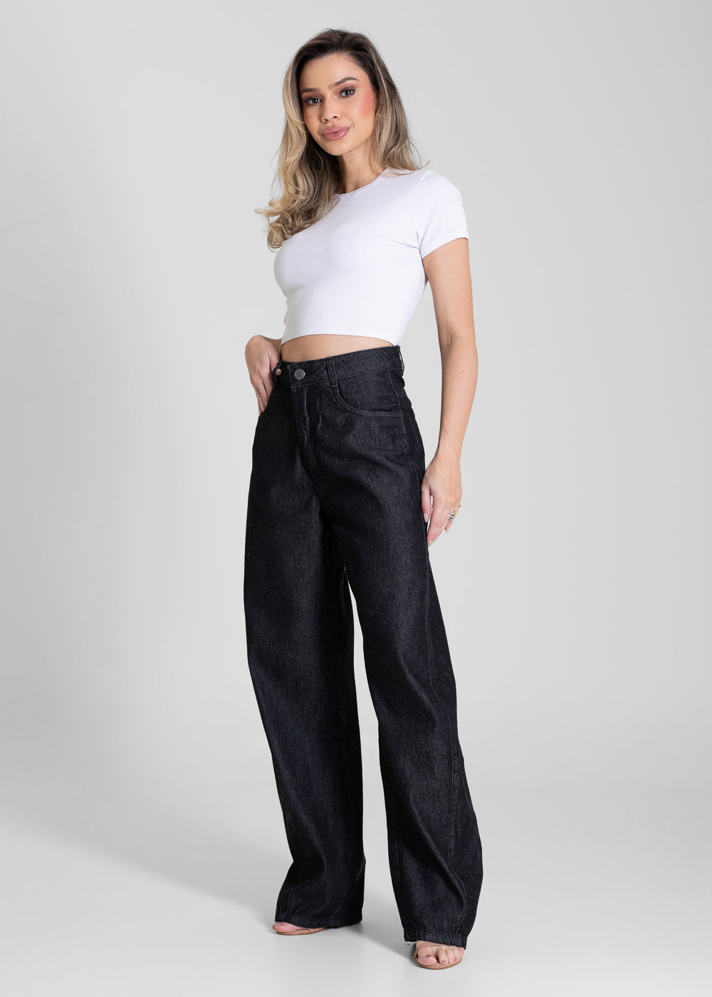 Calça Jeans Sawary Barrel - 283805 PRETO