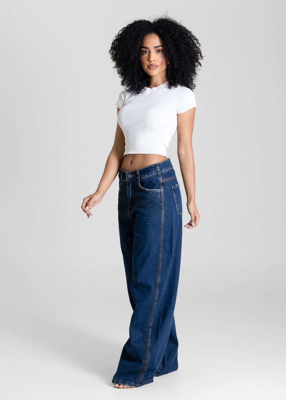 Calça Jeans Sawary Barrel Brilho - 283815 AZUL