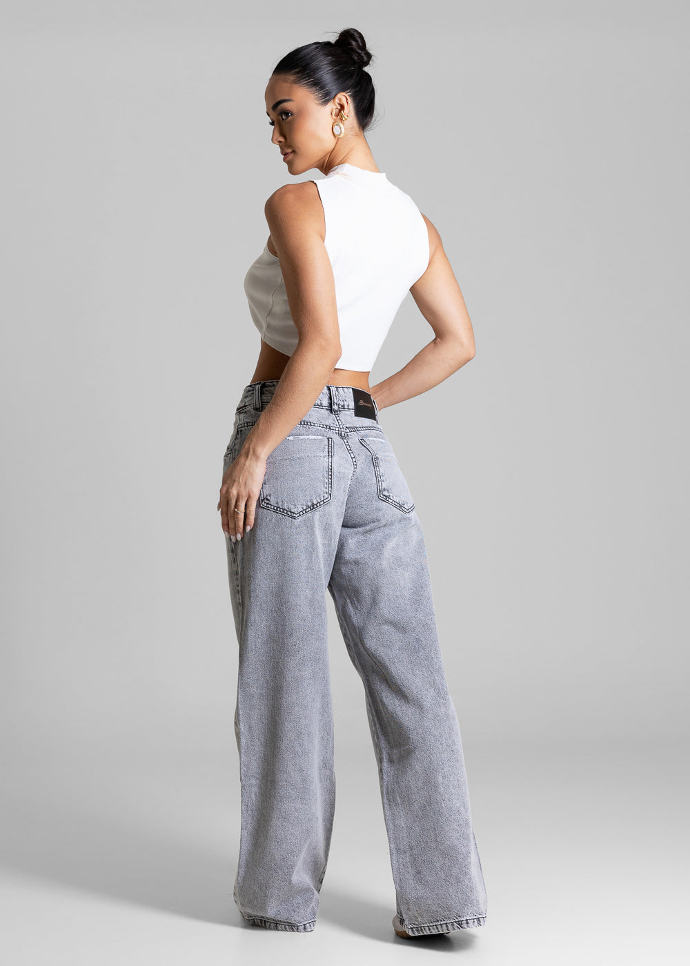 Calça Jeans Sawary Wide Leg Petit - 283821 PRETO