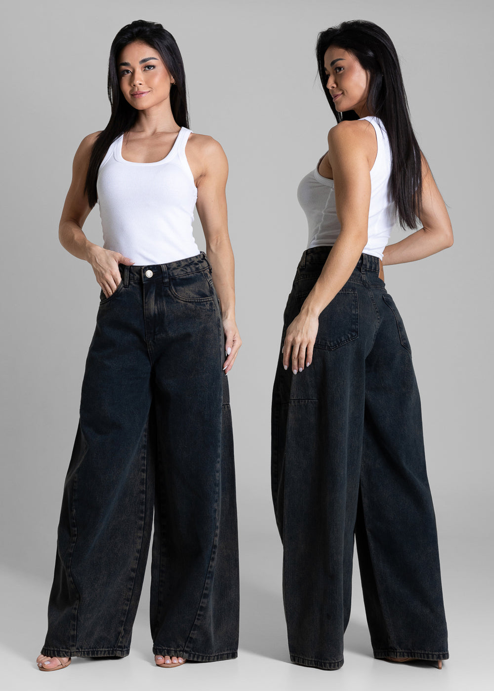 Calça Jeans Sawary Balloon Dirty Wash - 283824 PRETO