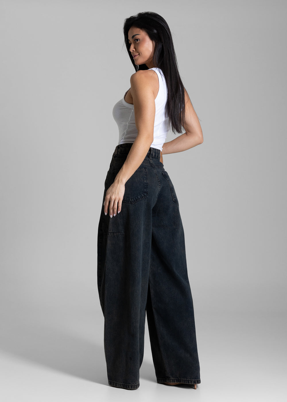 Calça Jeans Sawary Balloon Dirty Wash - 283824 PRETO