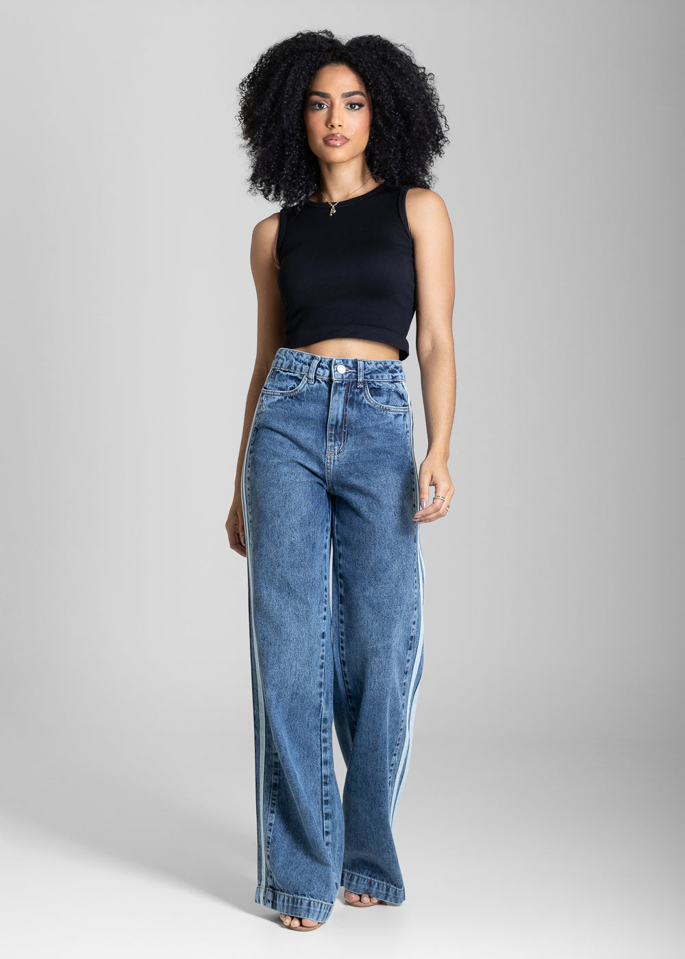 Calça Jeans Sawary Wide Leg Listras - 283835 AZUL