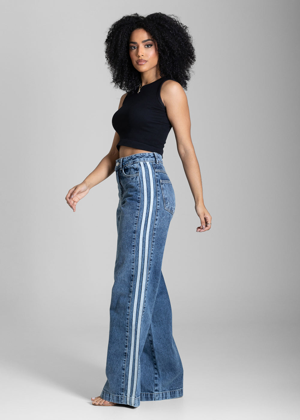 Calça Jeans Sawary Wide Leg Listras - 283835 AZUL