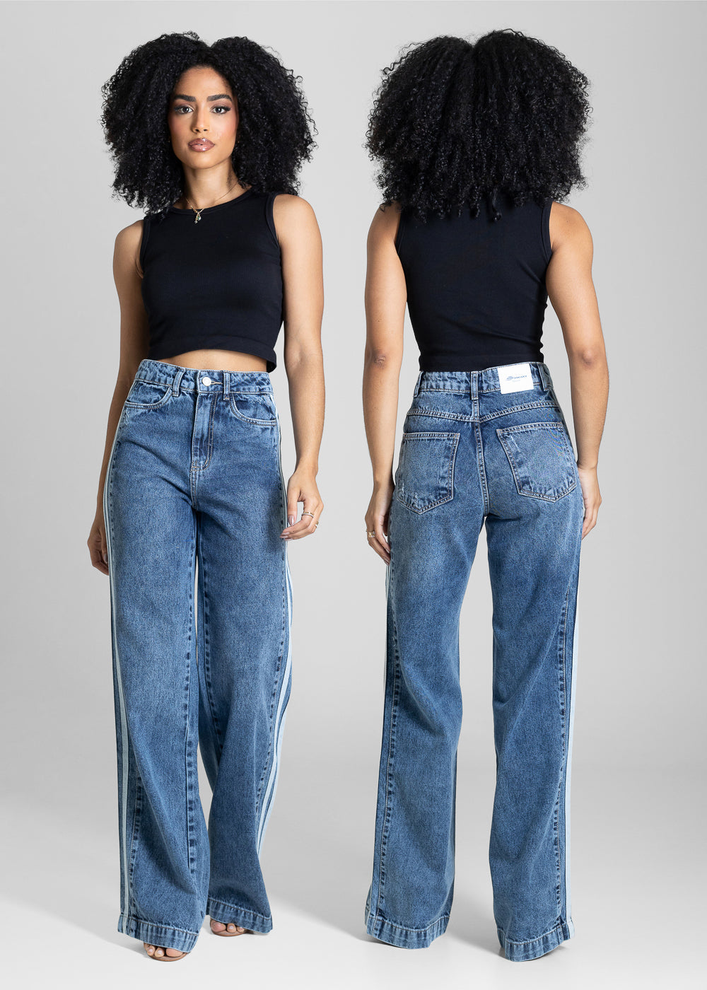 Calça Jeans Sawary Wide Leg Listras - 283835 AZUL
