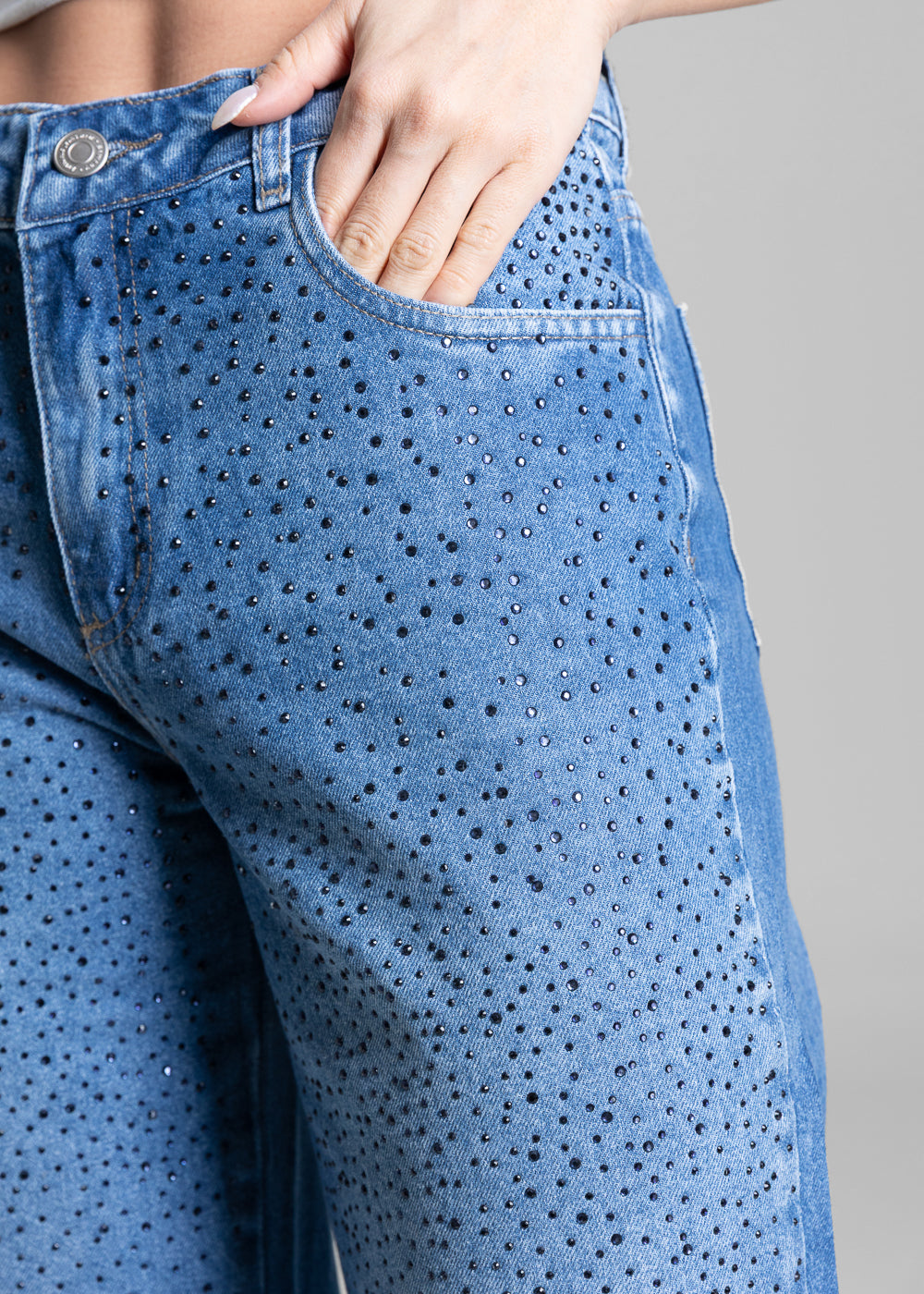 Calça Jeans Sawary Wide Leg Petit Brilho - 283842 AZUL