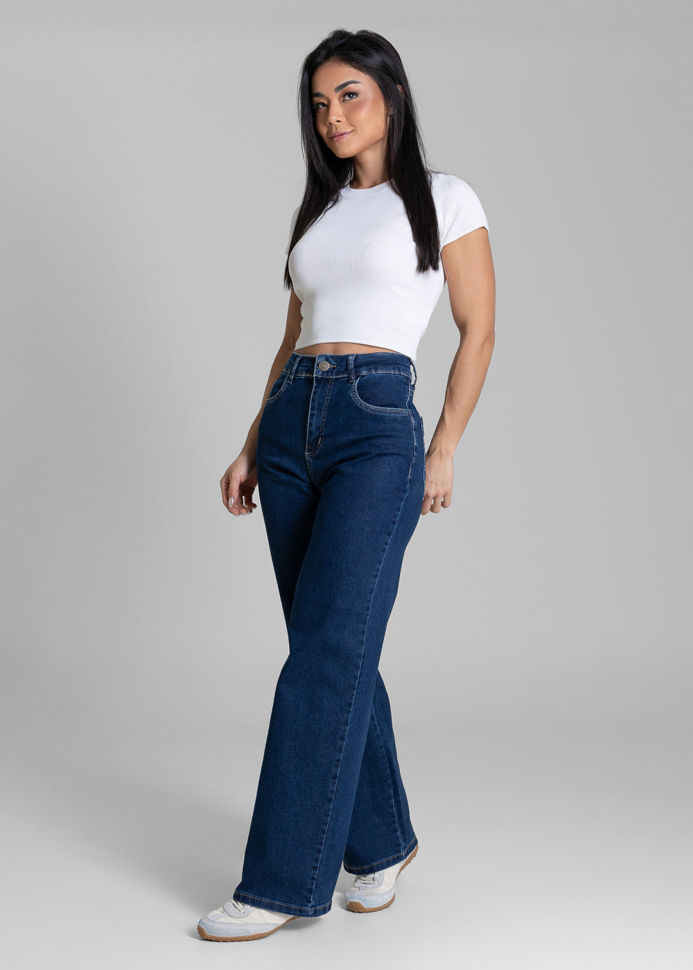 Calça Jeans Sawary Wide Leg Petit Listras Laterais - 283850 AZUL