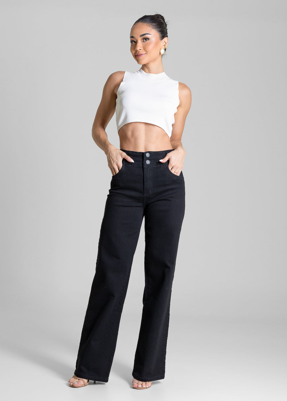 Calça Sarja Sawary Wide Leg - 283865 PRETO
