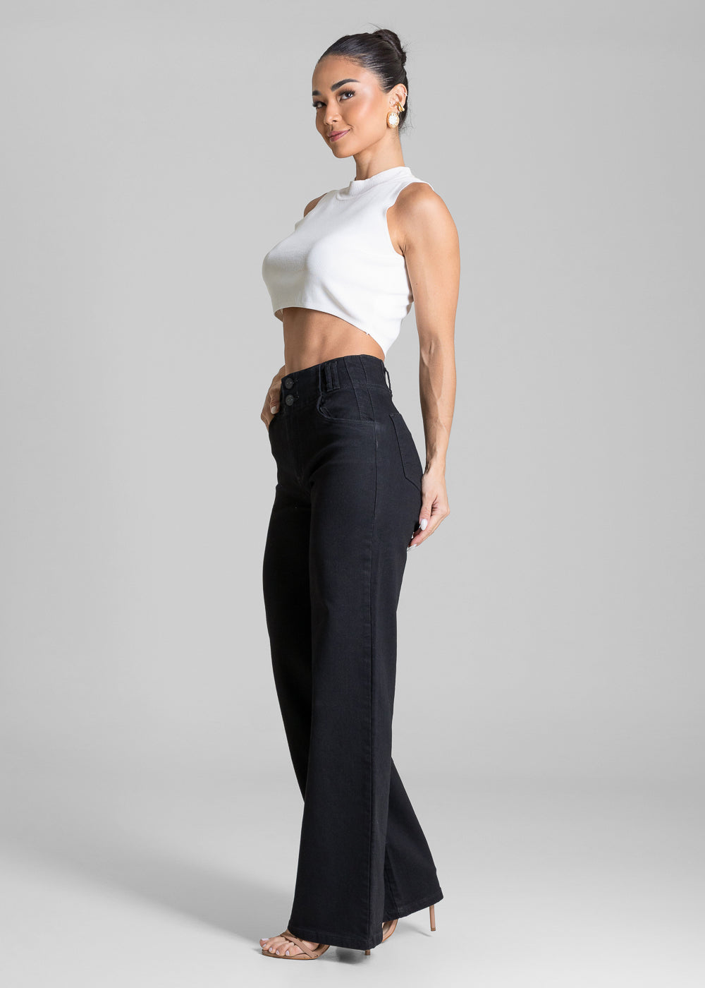 Calça Sarja Sawary Wide Leg - 283865 PRETO