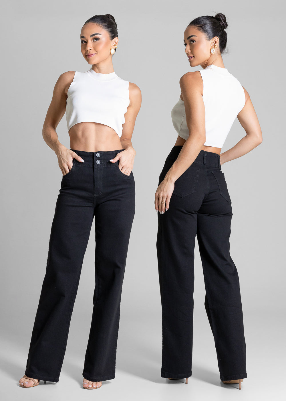 Calça Sarja Sawary Wide Leg - 283865 PRETO