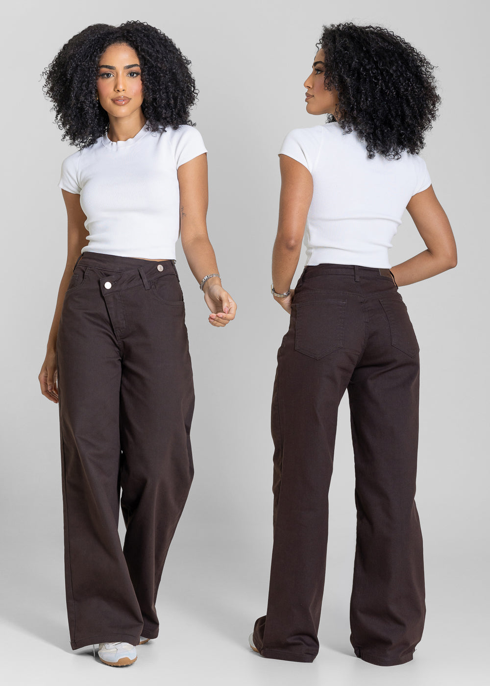 Calça Sarja Sawary Wide Leg Petit t Cós Transpassado - 283878 MARROM