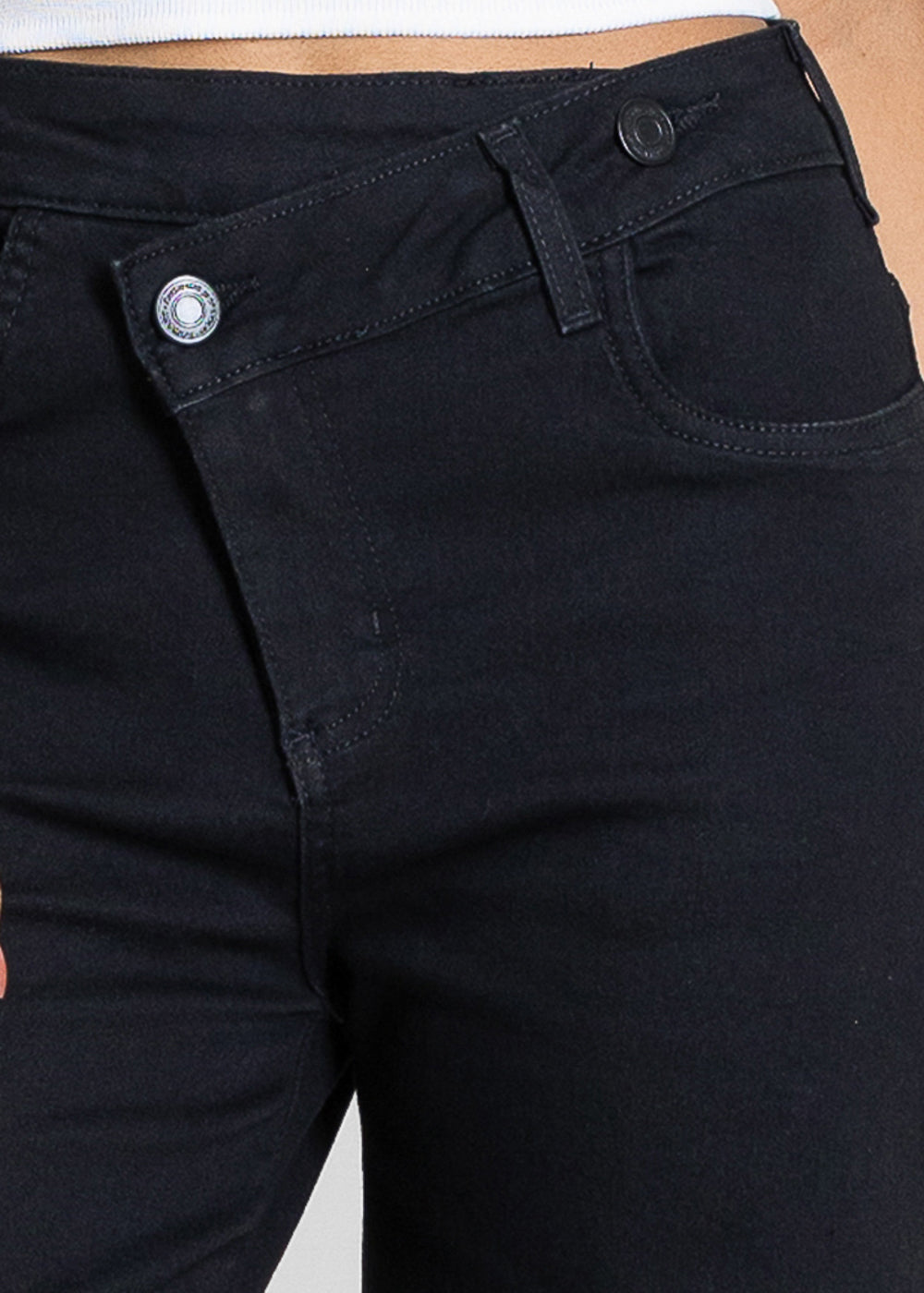 Calça Sarja Sawary Wide Leg Petit Cós Transpassado - 283879 PRETO