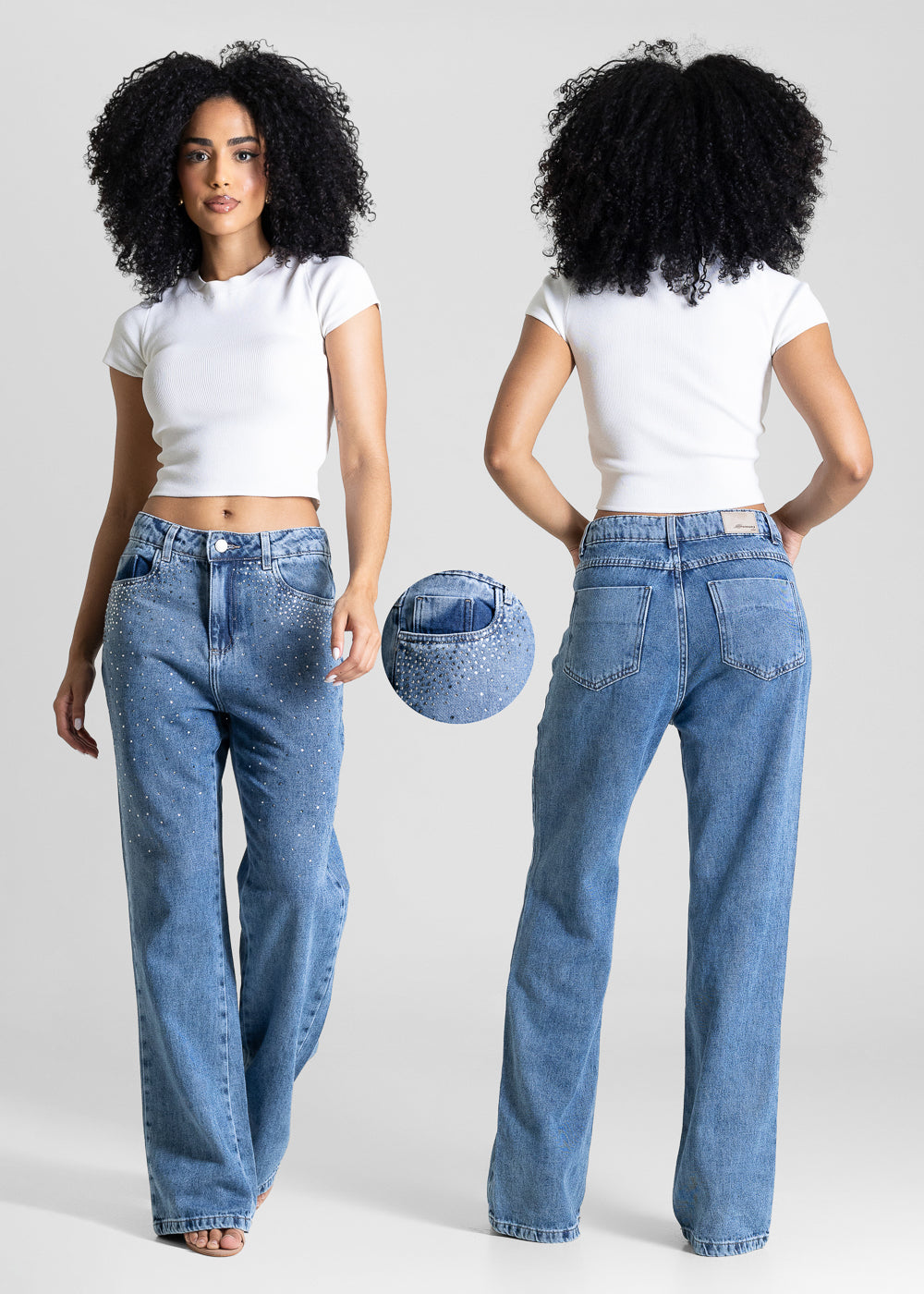 Calça Jeans Sawary Reta Brilho -283905 AZUL