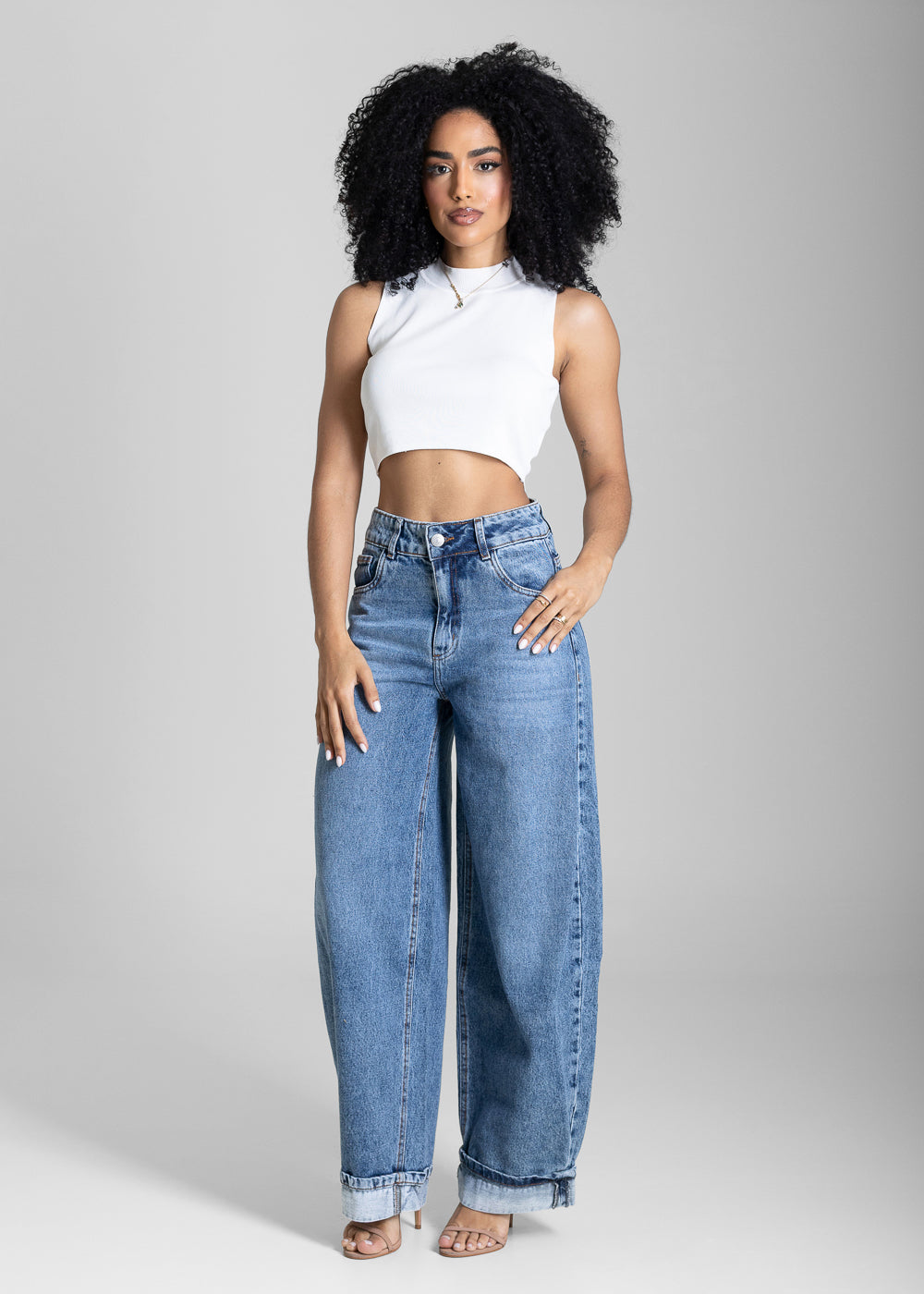 Calça Jeans Sawary Balloon Dobrada - 283927 AZUL
