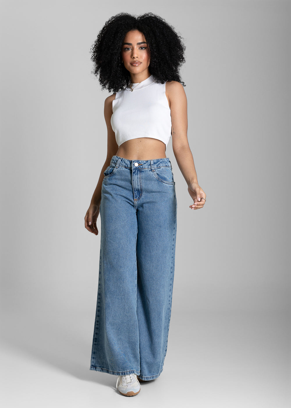 Calça Jeans Sawary Super Wide Leg Petit - 283970 AZUL