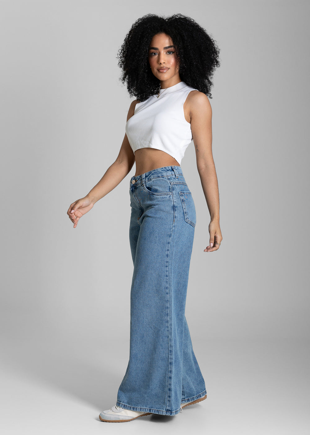 Calça Jeans Sawary Super Wide Leg Petit - 283970 AZUL