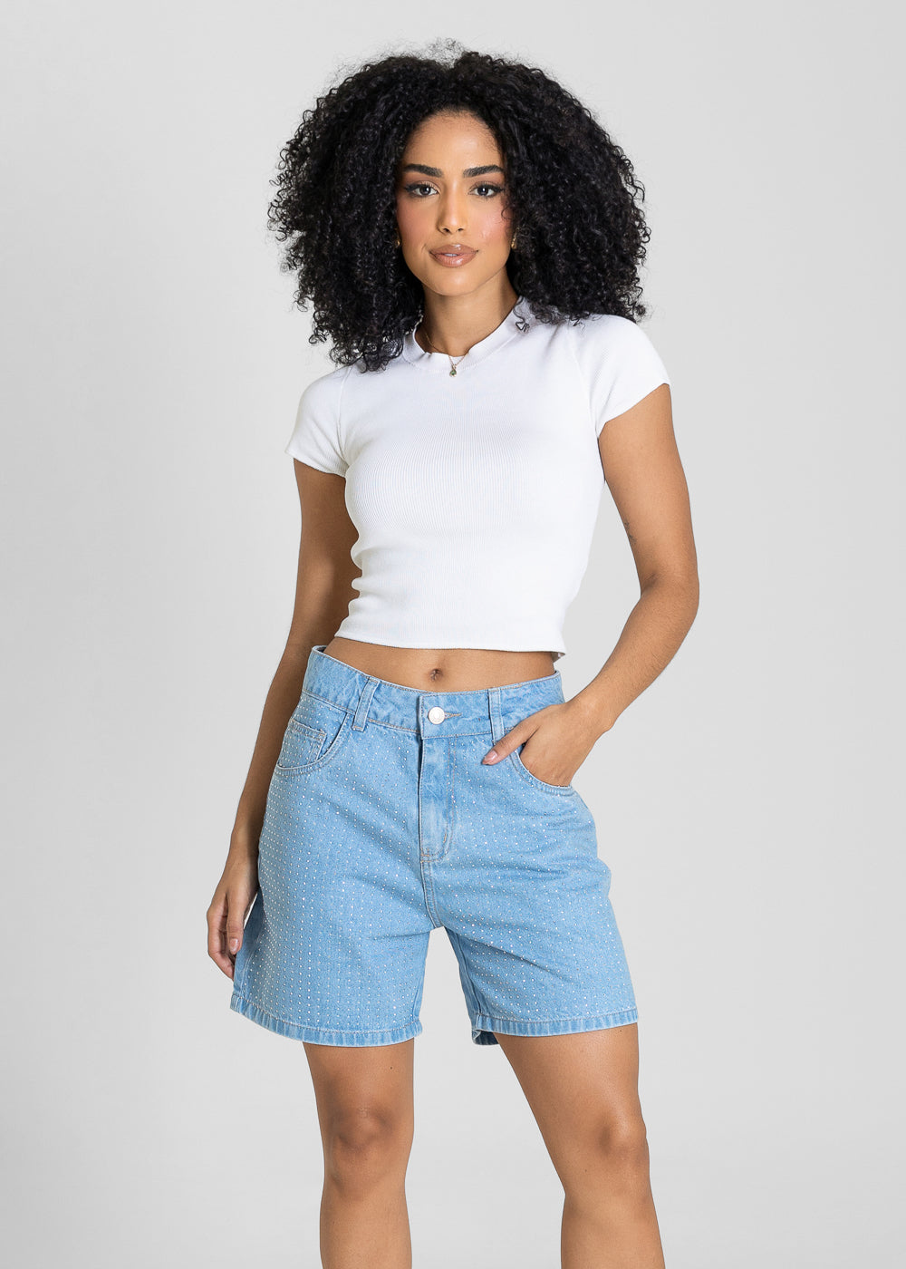 Shorts Jeans Sawary Strass - 283980 AZUL