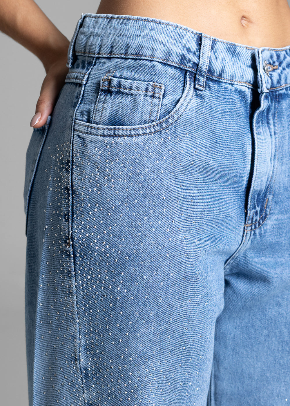 Calça Jeans Sawary Wide Leg Petit Brilho - 283983 AZUL