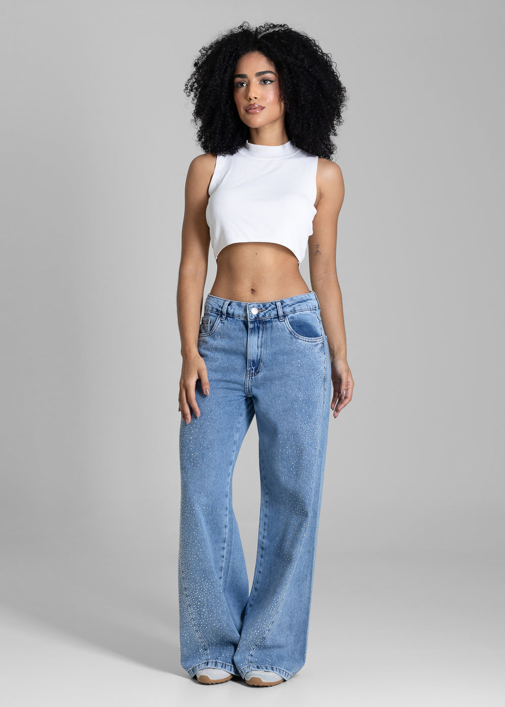 Calça Jeans Sawary Wide Leg Petit Brilho - 283983 AZUL
