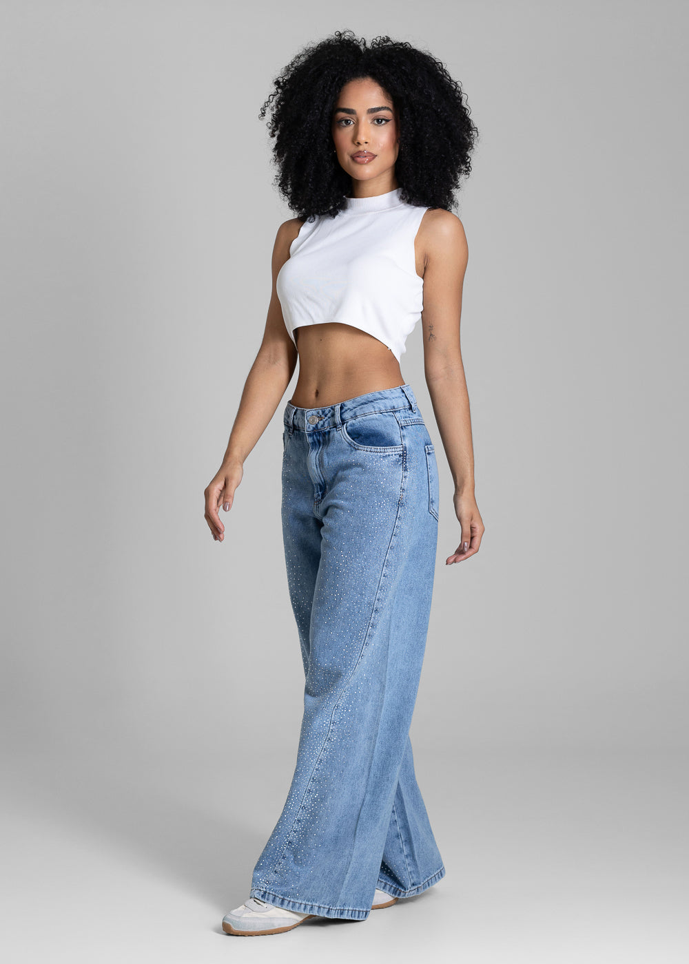 Calça Jeans Sawary Wide Leg Petit Brilho - 283983 AZUL