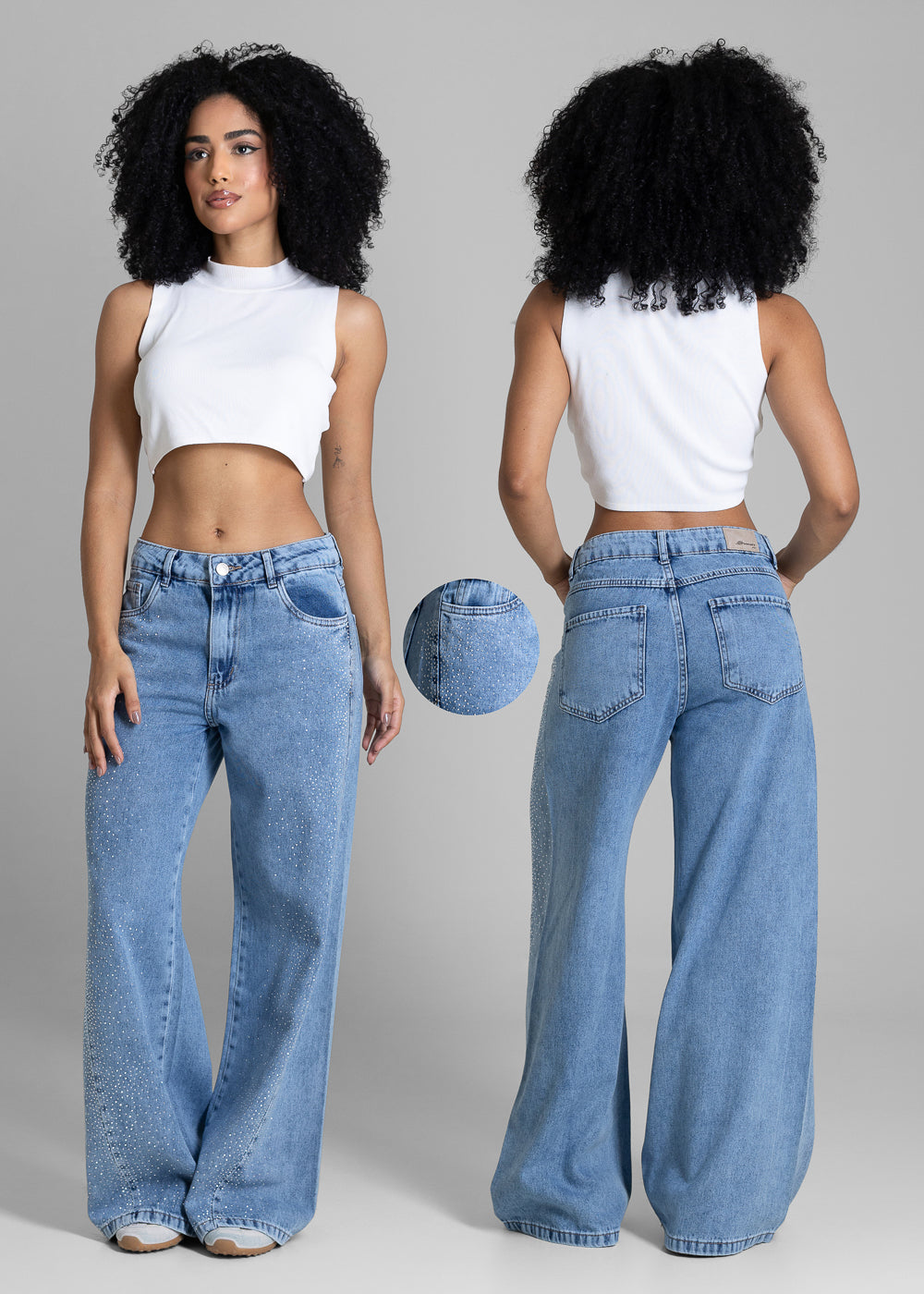 Calça Jeans Sawary Wide Leg Petit Brilho - 283983 AZUL