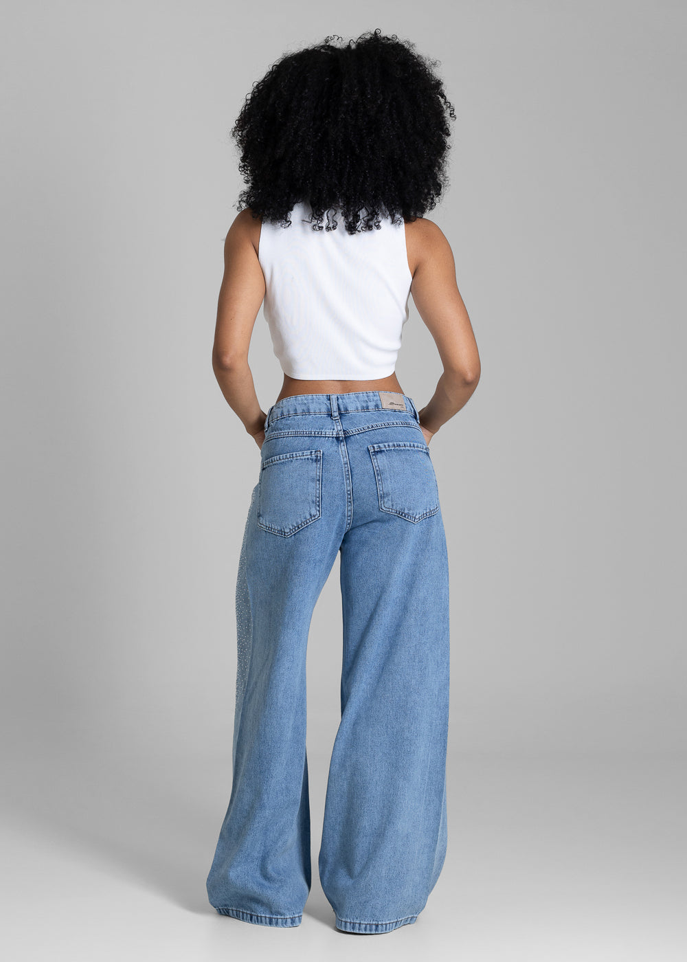 Calça Jeans Sawary Wide Leg Petit Brilho - 283983 AZUL