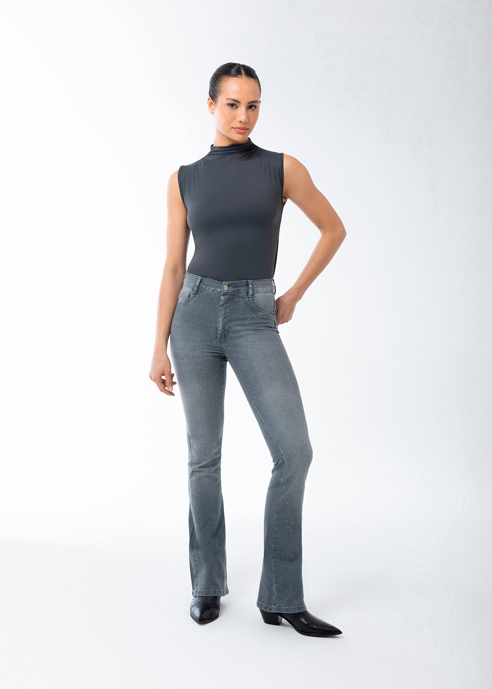 Calça jeans Sawary Boot Cut Brilho - 284001 CINZA