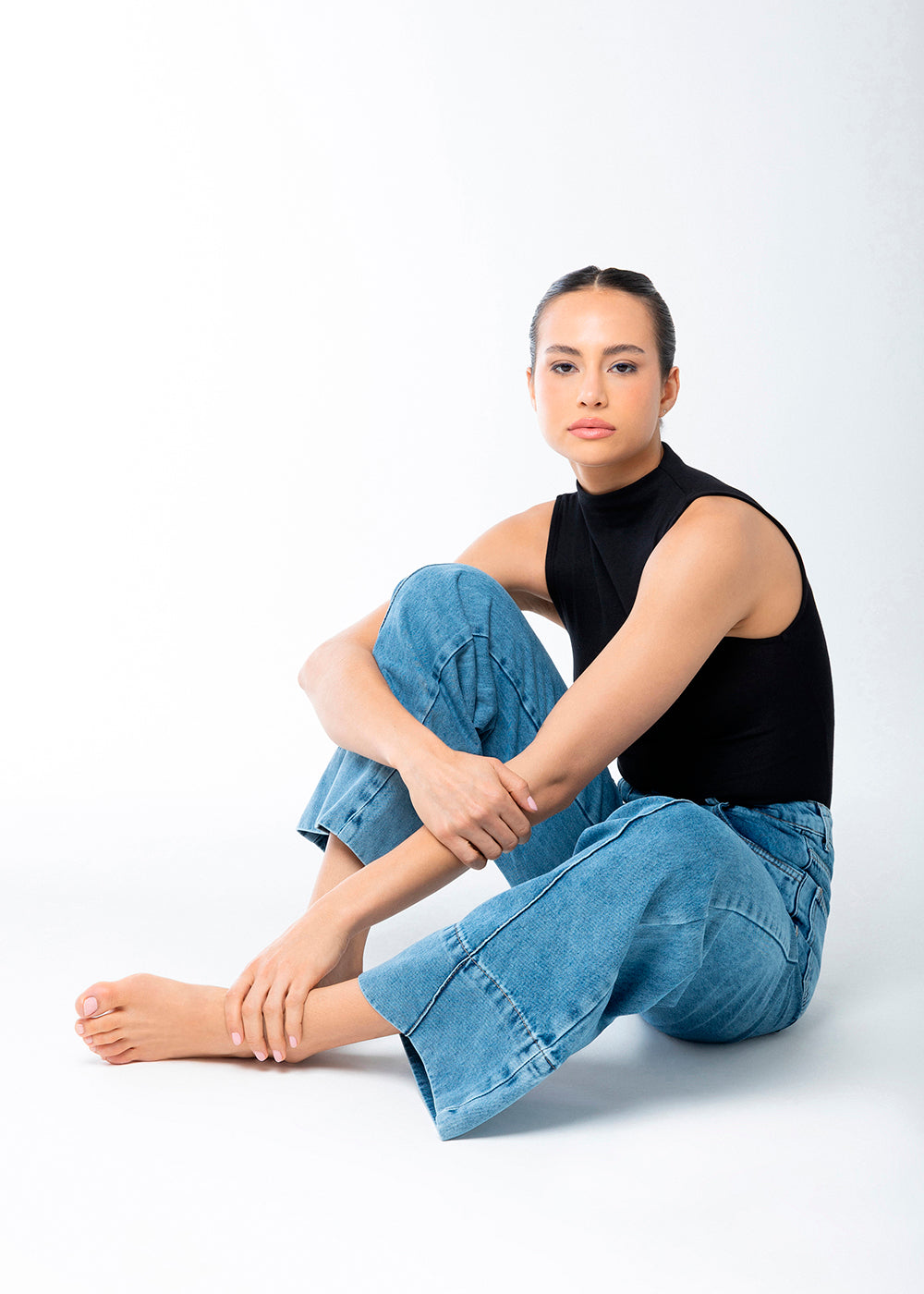 Calça Jeans Sawary Wide Leg Barra Dobrável - 284054 AZUL